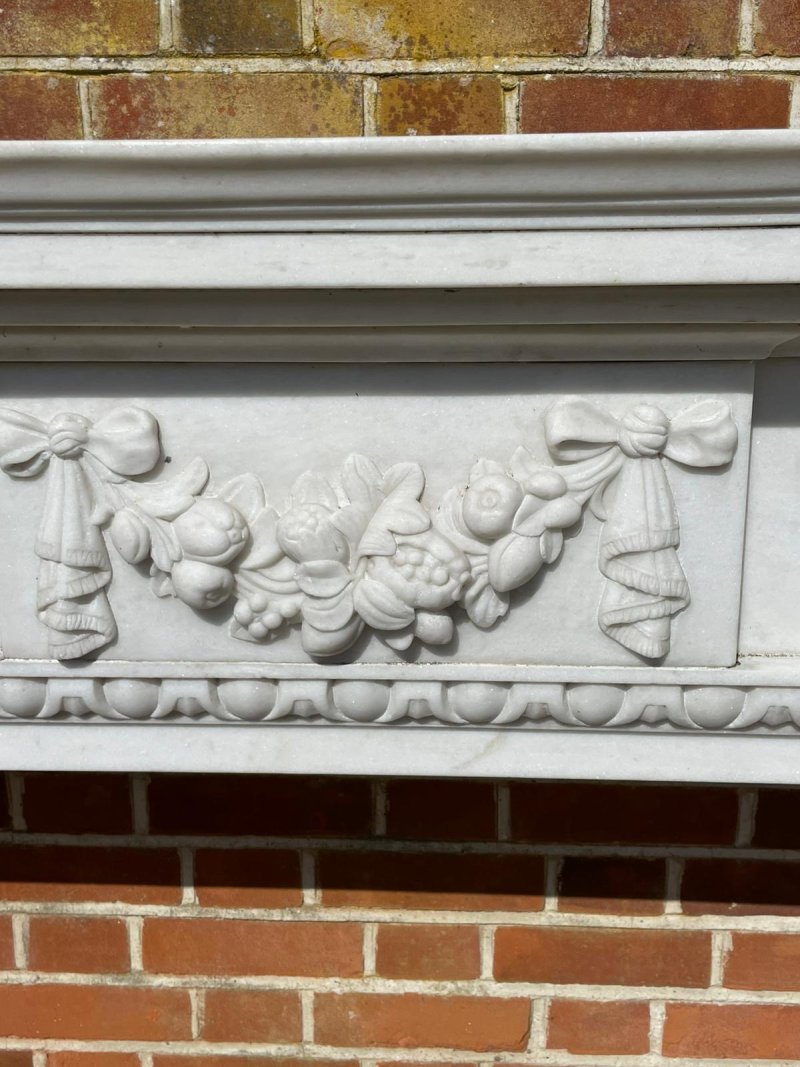 Fine Pair of Large Antique Edwardian Quality Carved White Marble Fireplaces - Image 4